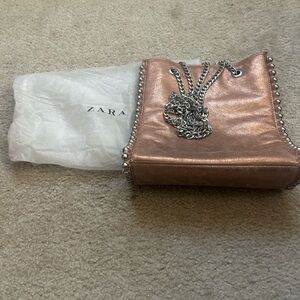 Zara Metallic Pink Silver Chain Bag